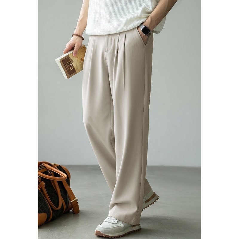Old Money Style Wool Slightly Wide Straight Leg Pants