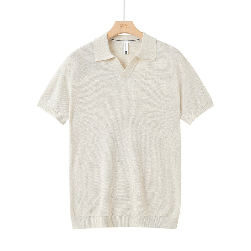 Old money Tencel Cotton V-neck Polo Shirt