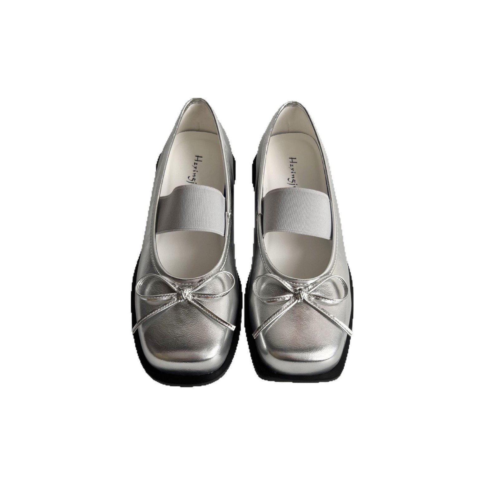 Silver square-toe Mary Jane shoes