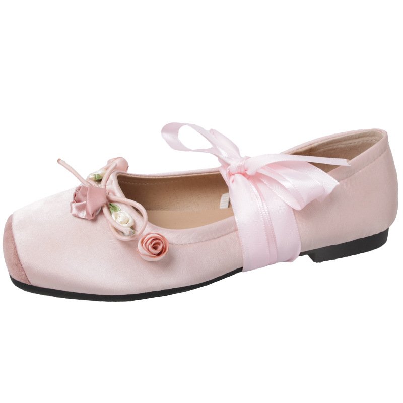 Pink low-cut square-toe flat shoes